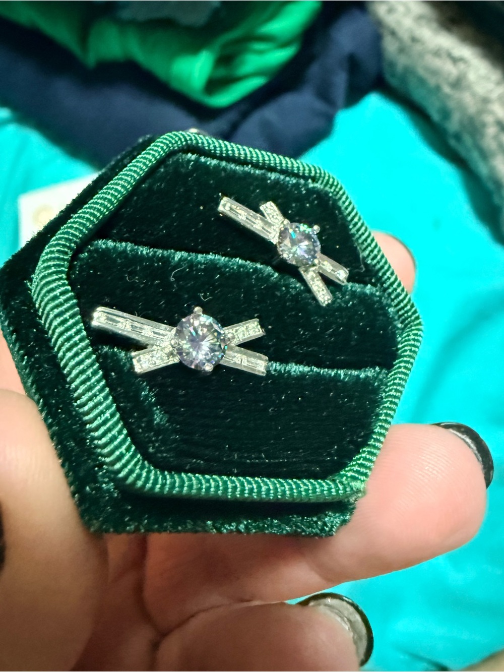 Sterling Silver Studs with Blue .25 each Moissanite so sparkly unique beautiful